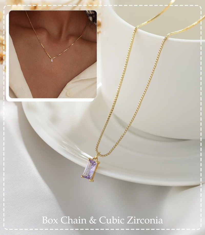 FUNEIA Diamond Necklaces for Women 14K Gold Plated Emerald Birthstone Necklace for Women Mothers Dainty Gold Necklace Blue Green Cubic Zirconia Pendant Necklace Birthday Gifts for Women Jewelry - Image 3